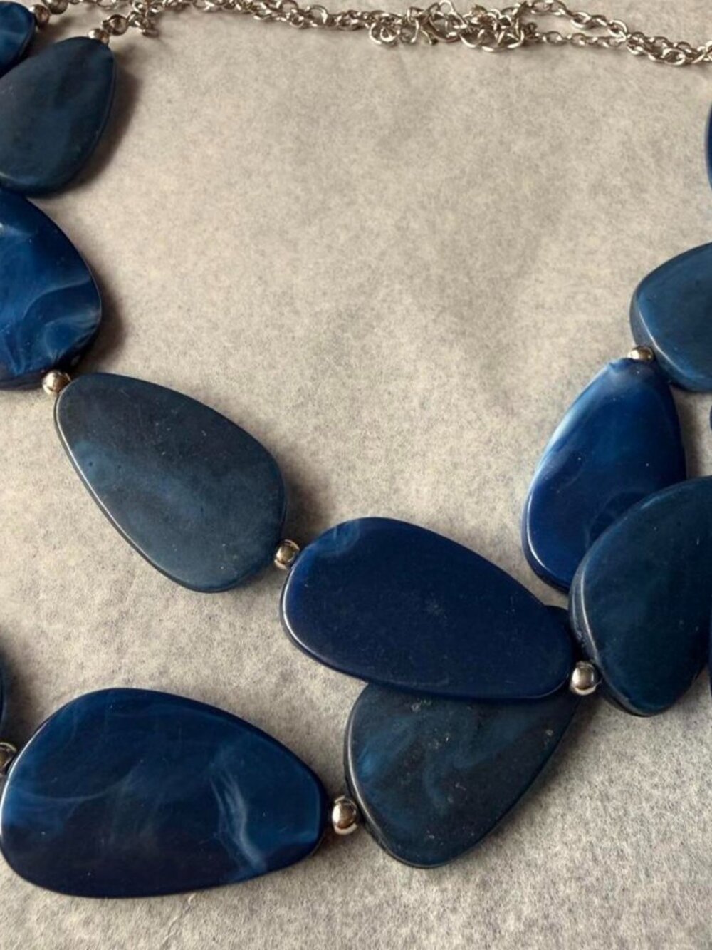 Blue Marbled Double Strand Statement Necklace Chunky Freeform Beads